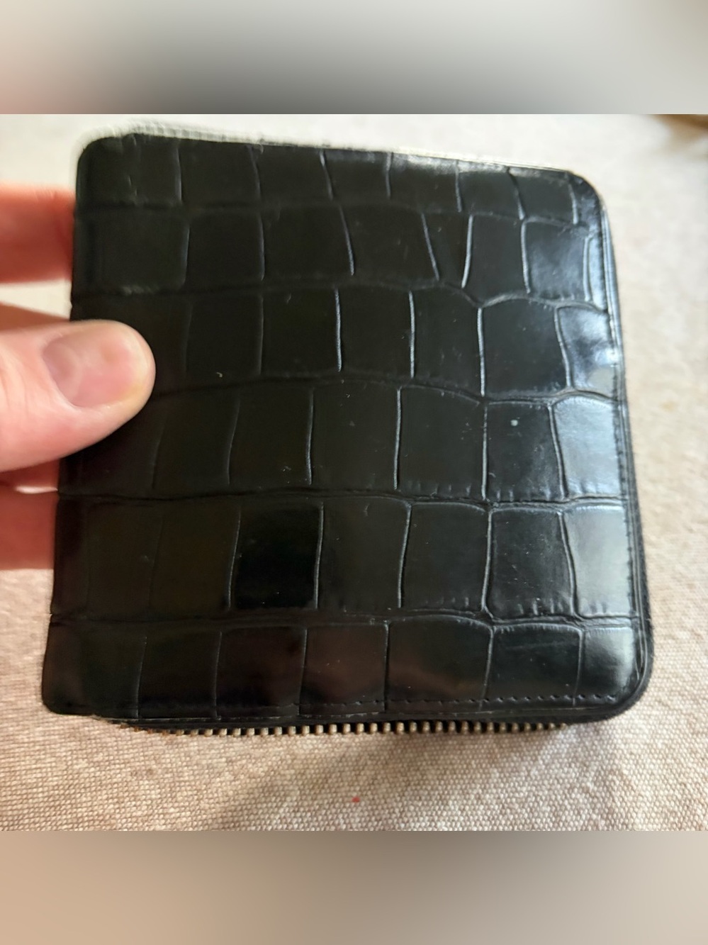 Dries Van Noten Black Croc-Embossed Zip Card Wallet